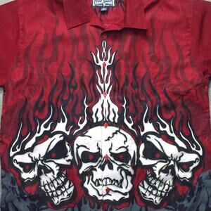 Steve And Barrys Club Shirt Skulls Flames Men's Button Up L